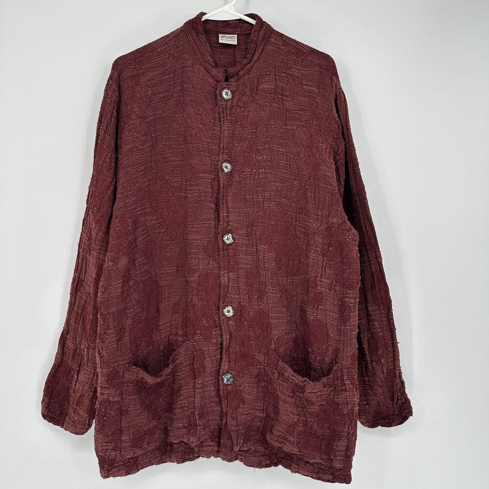 CP Shades Jacket Womens Small Burgundy Textured Hand Dyed Button Front Pockets
